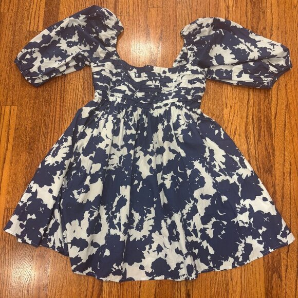 A&F Emerson Poplin Puff Sleeve Mini Dress - Navy and White - Size Medium - Picture 2 of 10